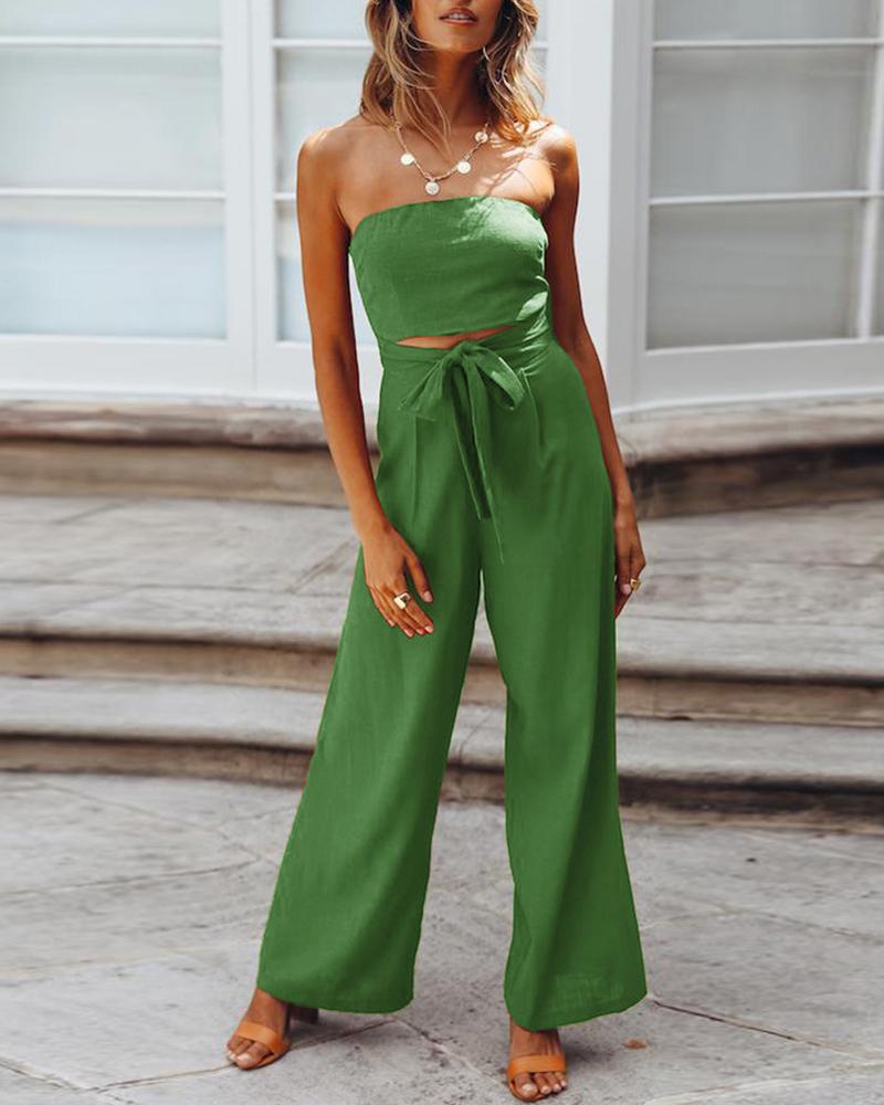 

Cutout Tied Detail Straight Leg Tube Jumpsuit, Green