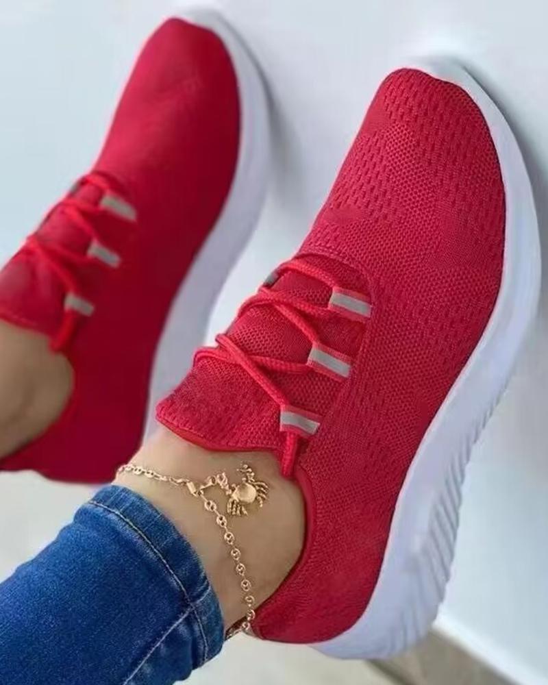 

Lace-up Round Toe Sneakers, Red