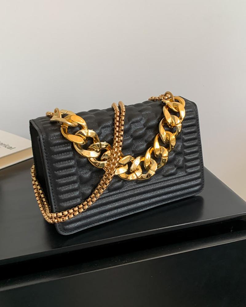 

Chain Strap Square Shoulder Handbag, Black