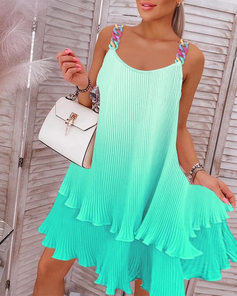 

Ombre Layered Ruffles Pleated Casual Dress, Green