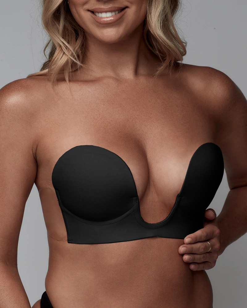 

U-Shaped Silicone Lift Up Adhesive Invisible Cover Bra Pad Strapless Breast Petals, Black