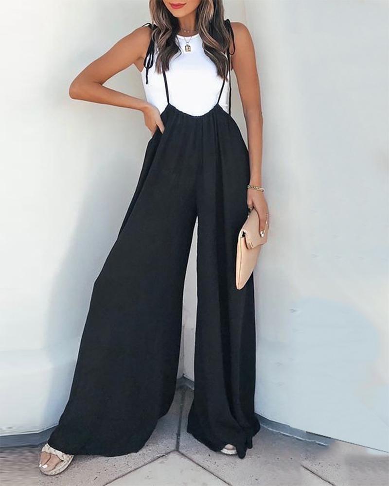 

Ruched Suspender Wide Leg Jumpsuit, Black