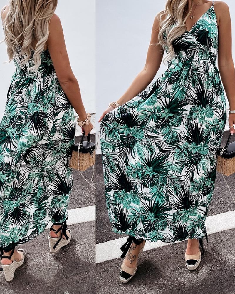 

Tropical Print Cami Sleeveless Maxi Dress, Green