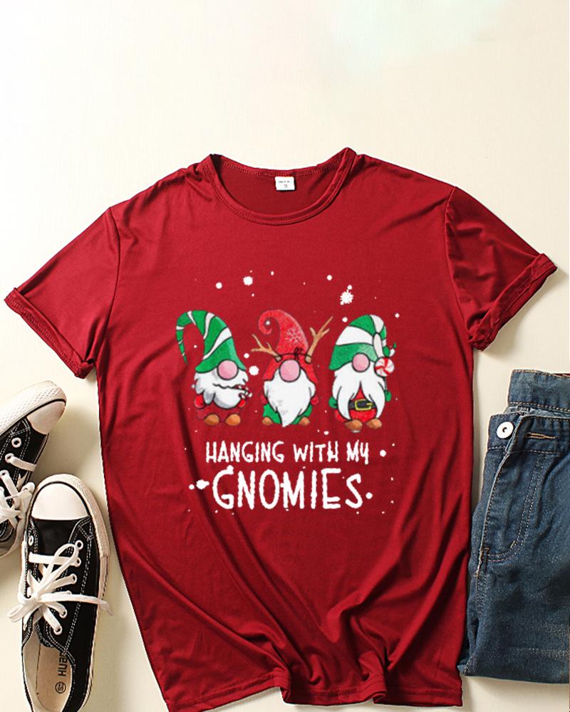 

Christmas Santa Letter Print Short Sleeve T-shirt, Wine red