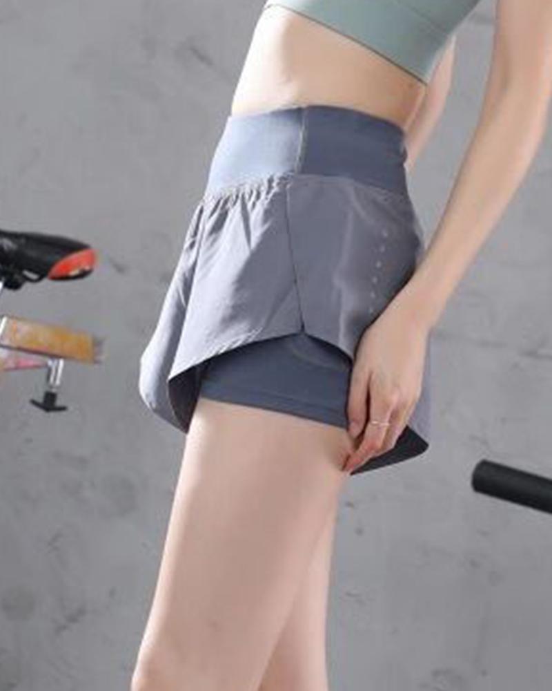 

Loose Fake 2PC High Waist Sport Short Pants, Gray