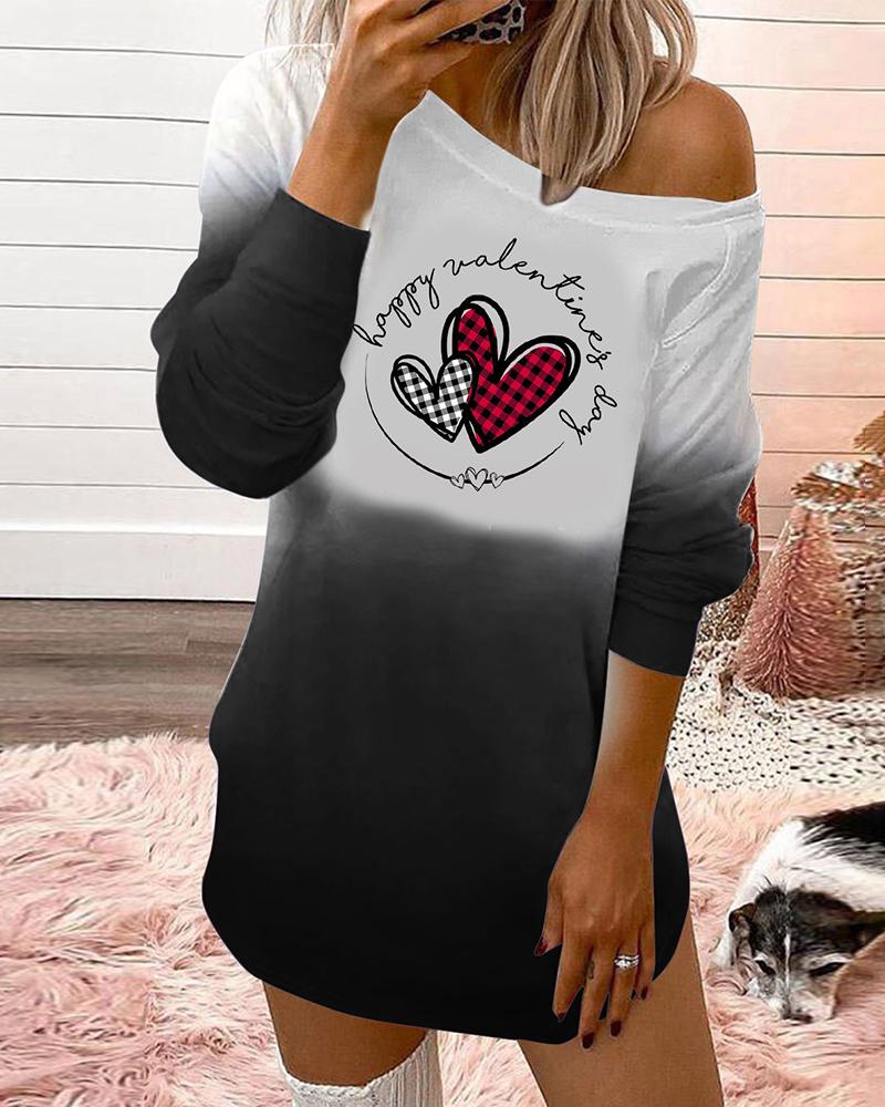 

Valentine' Day Letter Heart Print Colorblock Top, Black