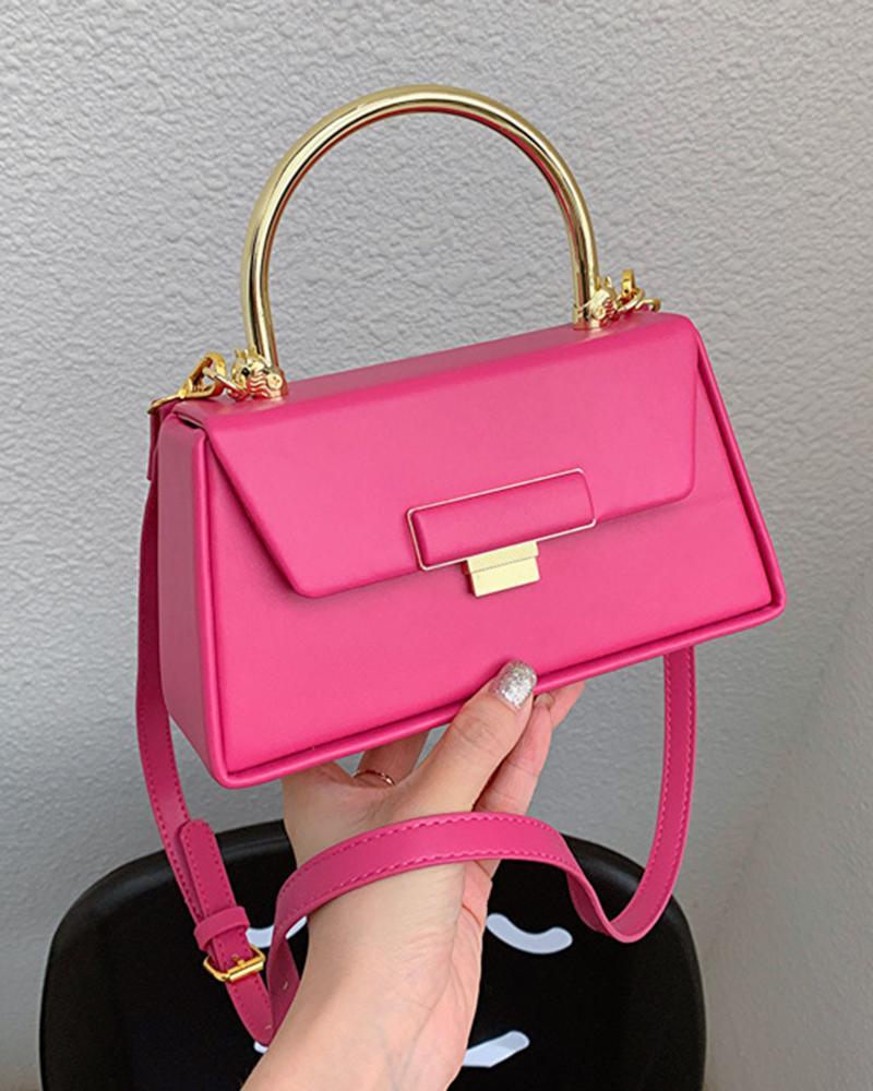 

Round Top Handle Flap Crossbody Bag, Hot pink