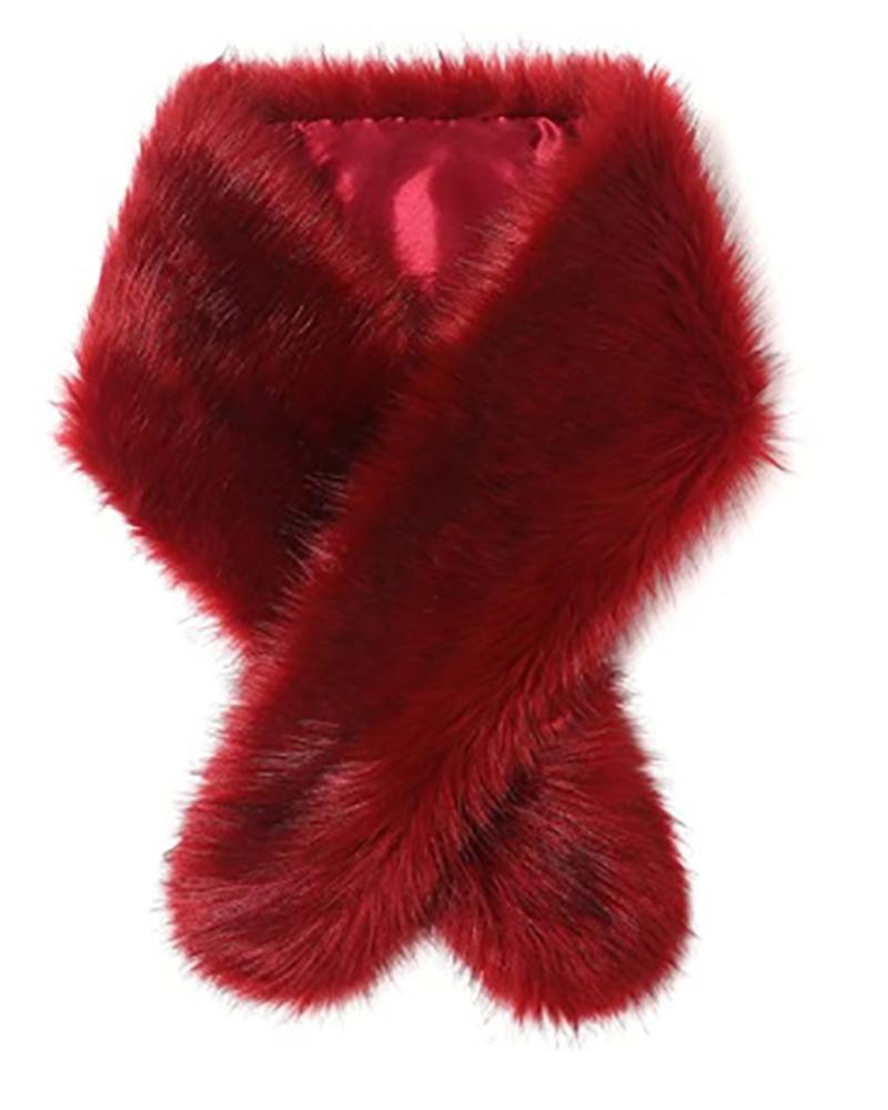 

Cape Design Sleeveless Faux Fur Coat, Wine red