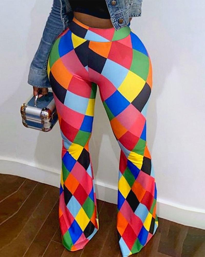 

Geometric Print High Waist Flared Pants, Multicolor