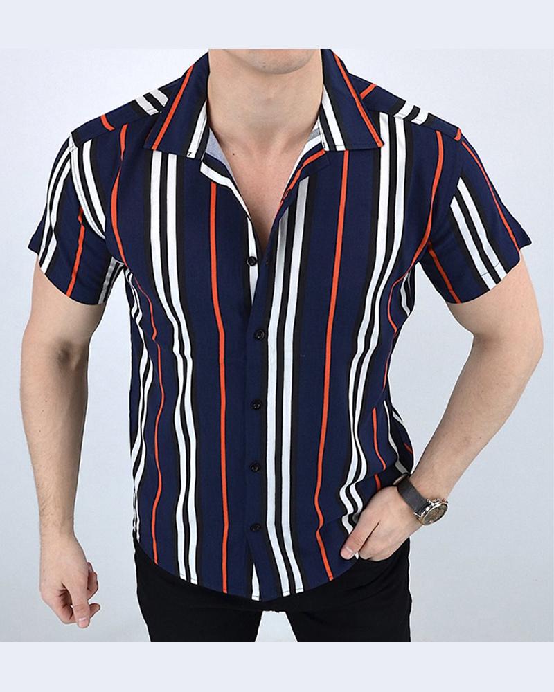 

Color Block Striped Short Sleeve T-shirt, Purplish blue