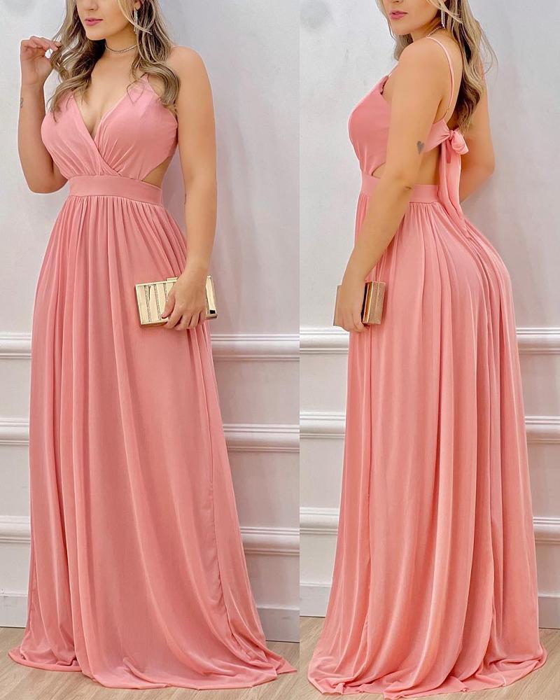 

Tied Detail Backless Spaghetti Strap Prom Dress, Pink