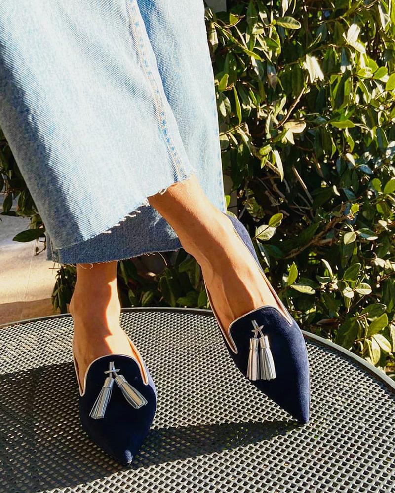 

Tassel Design Pointed TOe Flats, Black