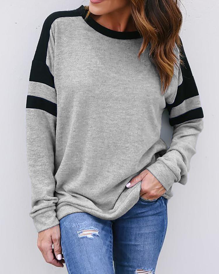 

Splicing Contrast Color Long Sleeve Sweatshirt, Gray