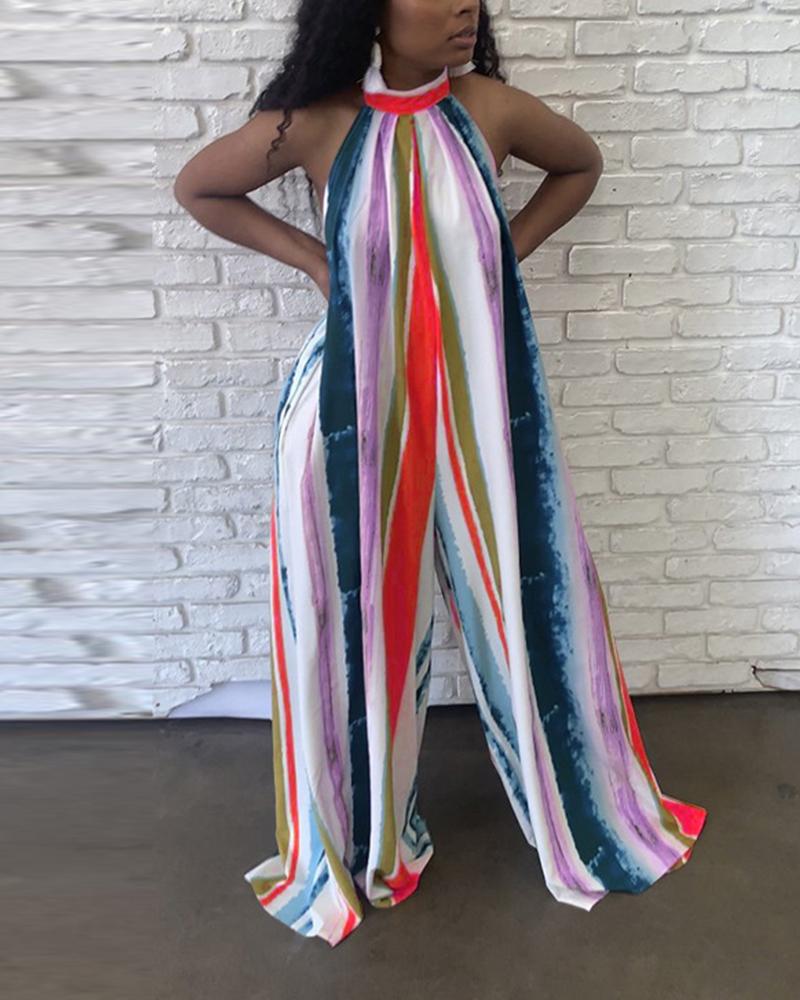 

Halter Lace-up Neck Backless Tie Dye Maxi Jumpsuit, Red