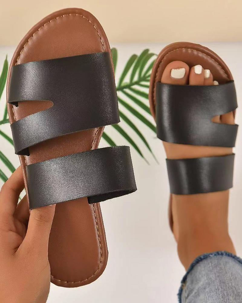 

Cutout Casual Summer Beach Slippers, Black