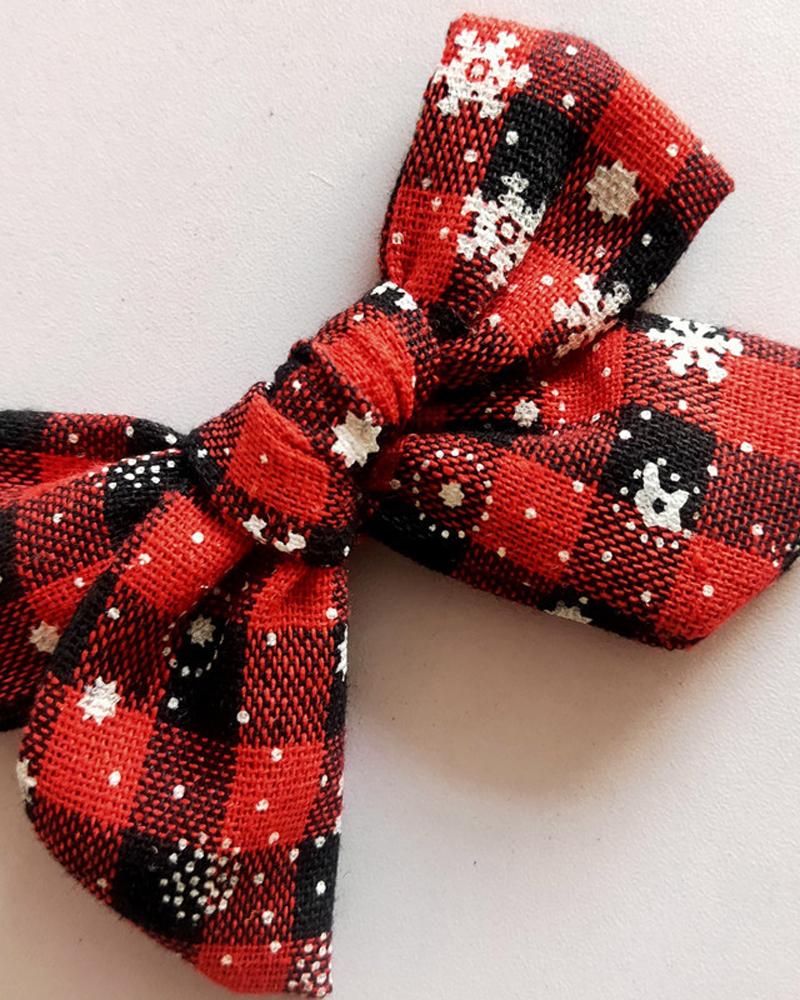 

1pc Christmas Snowflake Plaid Bowknot Hair Clip, Style4