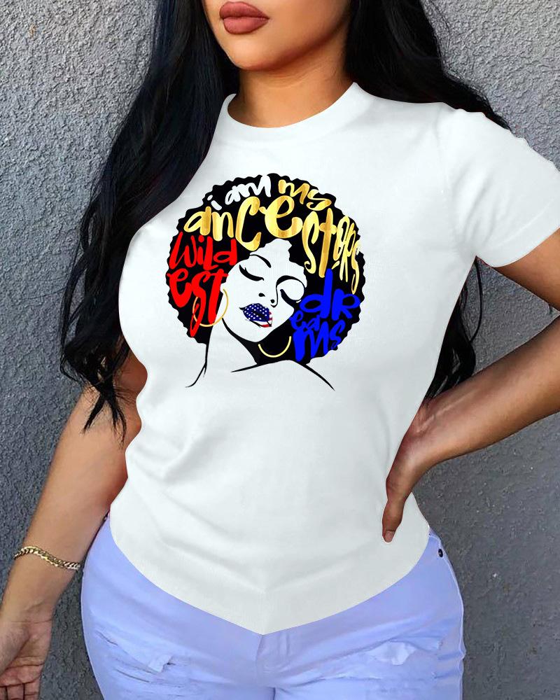 

Figure Letter Print Short Sleeve T-shirt, White