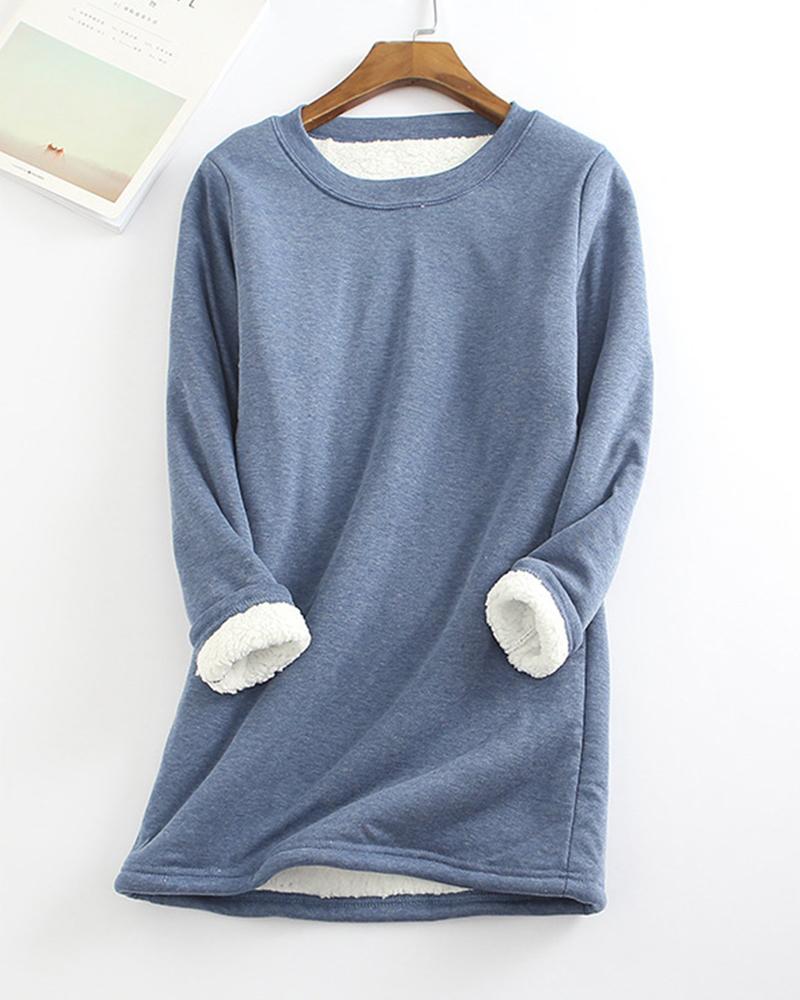 

Long Sleeve Thermal Warm Fleece Lined Sweatshirt, Blue