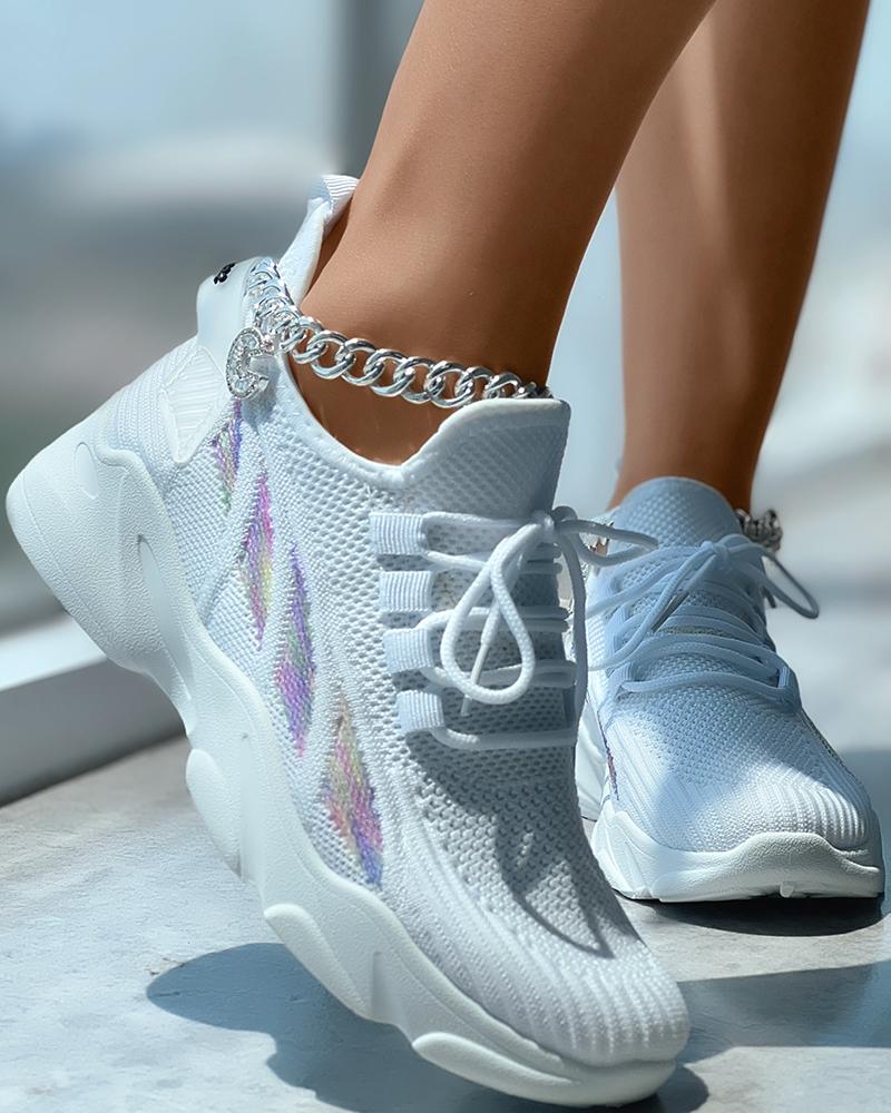 

Breathable Lace-up Knit Sneakers, White