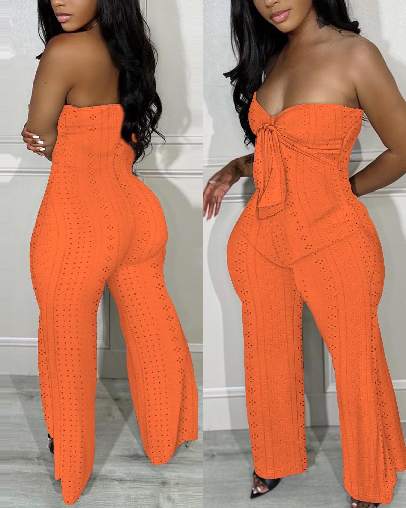 

Bandeau Eyelet Embroidery Tied Detail Jumpsuit, Orange