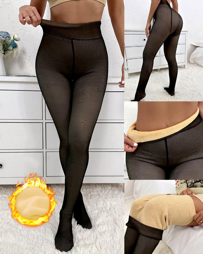 

High Waist Thermal Warm Fleece Lined Tights, Black