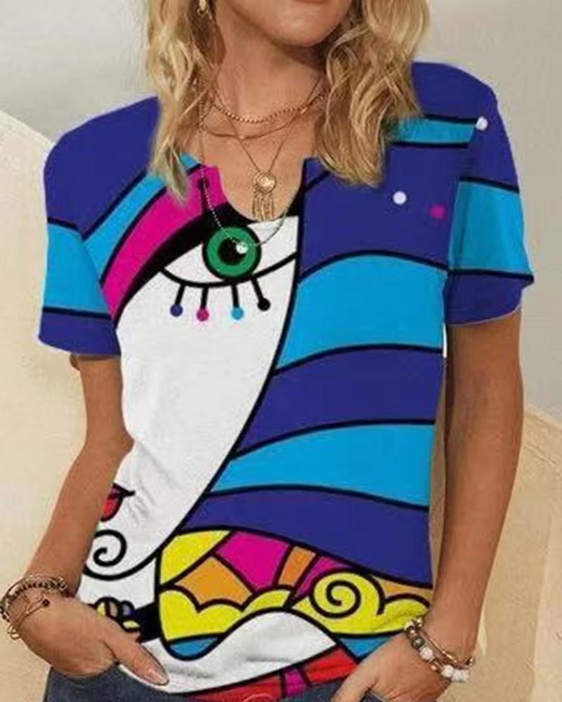 

Eyes Print Short Sleeve Loose T-shirts, Multicolor