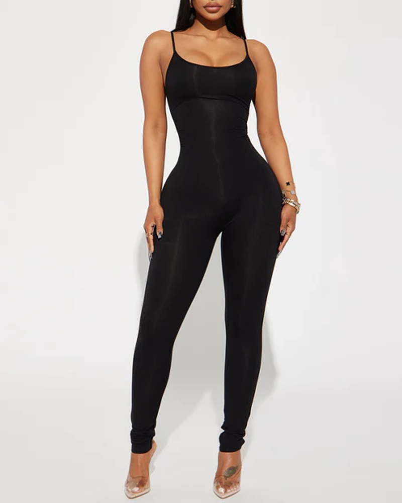 

U-Neck Spaghetti Strap Jumpsuit, Black