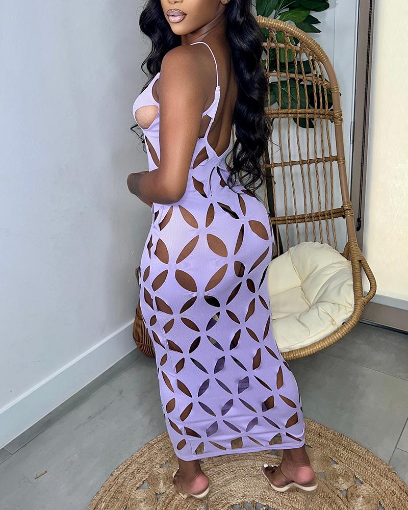 

Hollow Out Backless Maxi Dress, Light purple