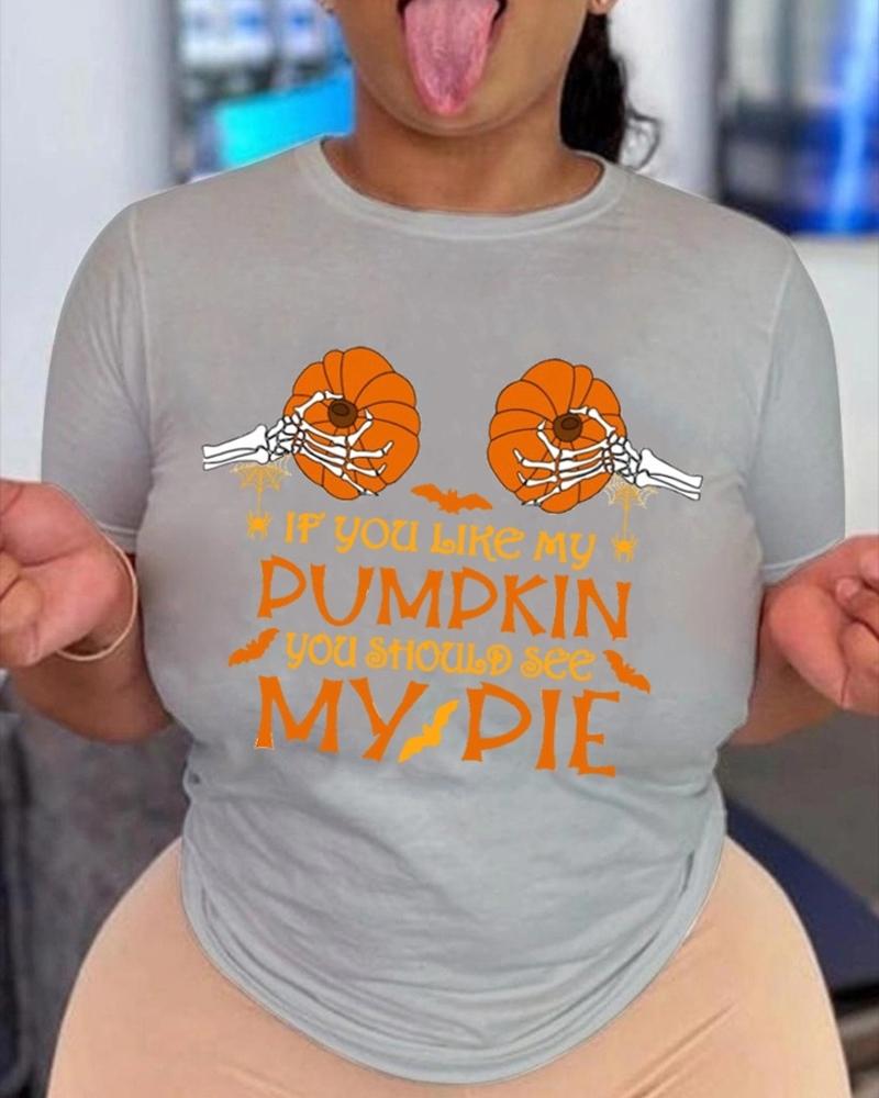 

Halloween Graphic Letter Print Casual T-shirt, Gray