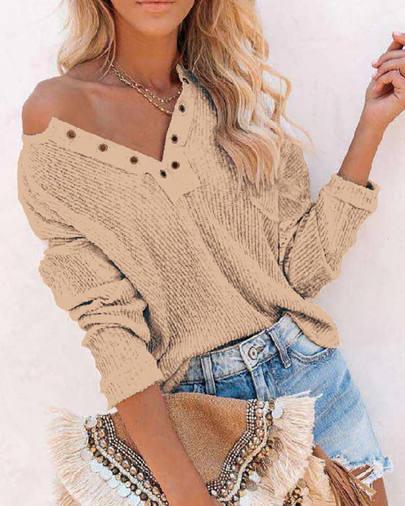 

Eyelet Long Sleeve Casual Top, Khaki