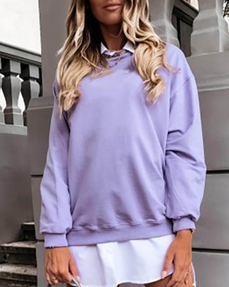 

Long Sleeve Solid Casual Sweatshirt, Purple