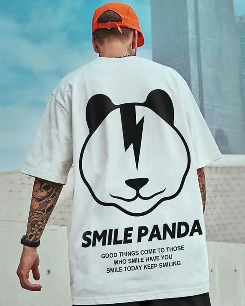 

Hip-hop Cartoon Print Short Sleeve Oversize T-shirt, White