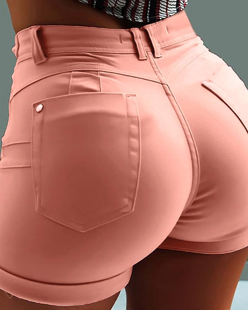 

Tie Front Double Pocket Shorts, Pink