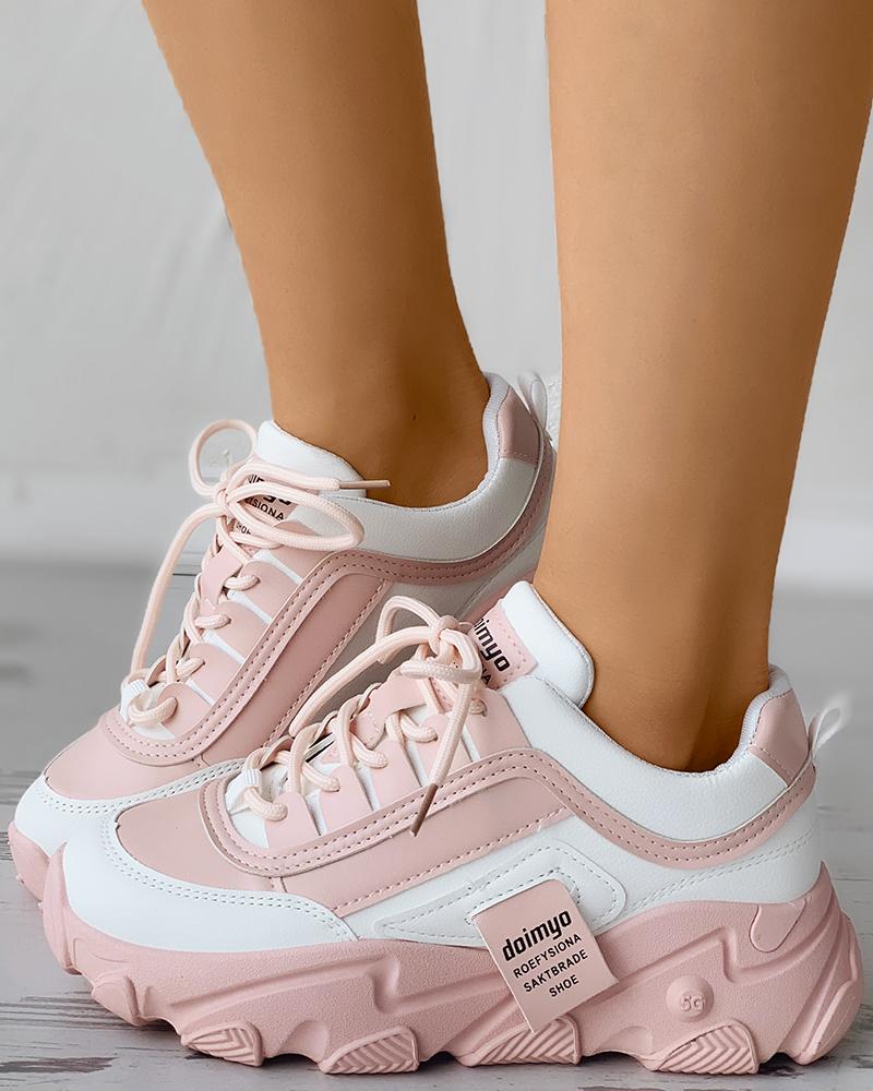 

Colorblock Lace-up Muffin Sneakers, Pink