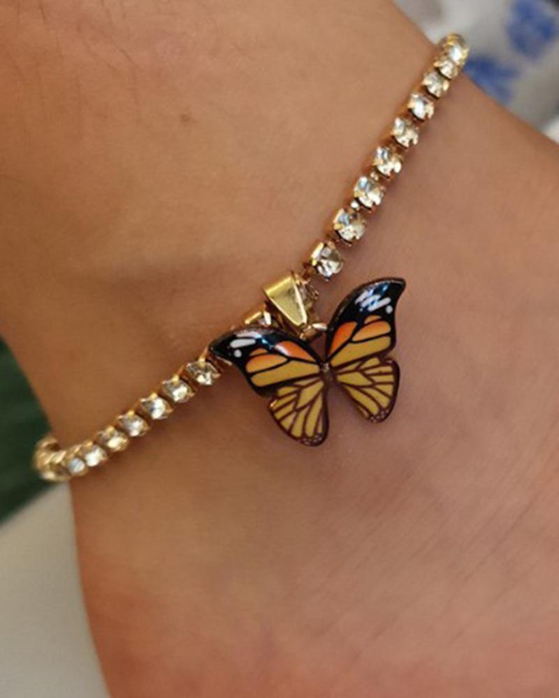 

1pc Colorful Rhinestone Decor Butterfly Pendant Anklet, Yellow