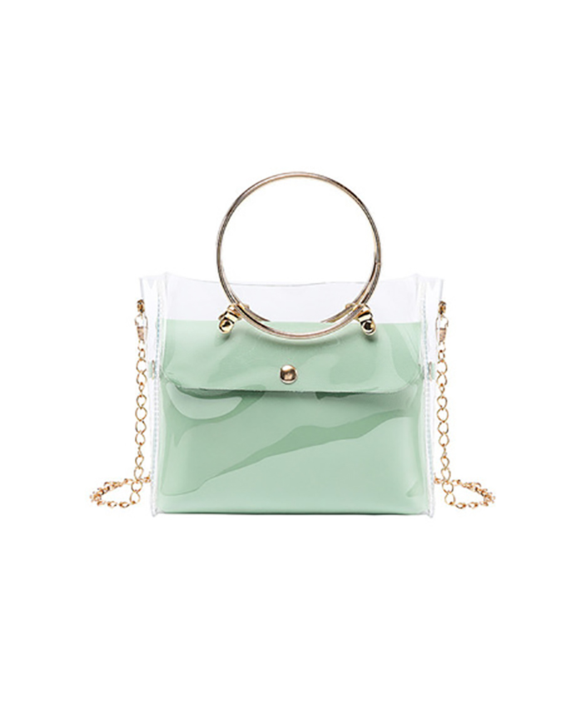 

Clear Square Satchel Bag With Inner Pouch, Green