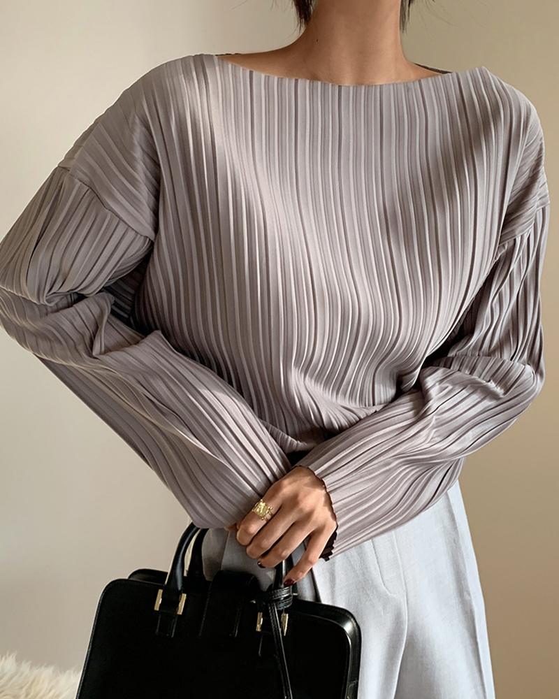 

Ruched Long Sleeve Casual Top, Gray