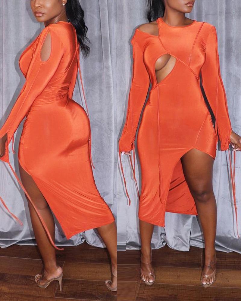 

Cold Shoulder Cutout Split Thigh Dress, Orange