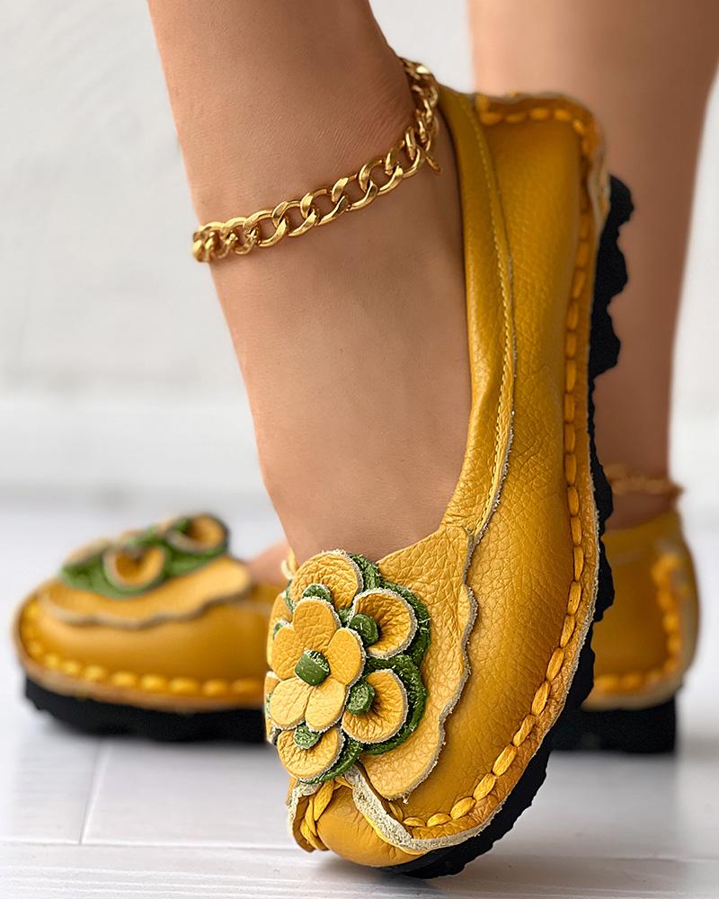 

Floral Pattern Comfort Casual Loafers, Yellow
