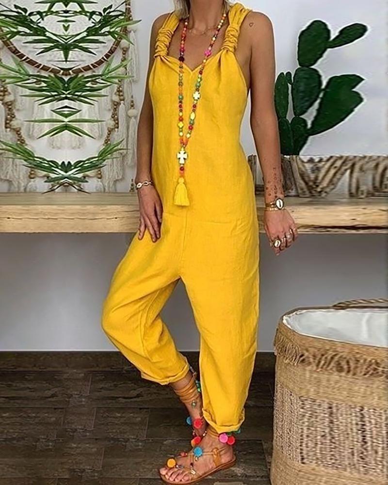 

Tied Detail Cutout Casual Jumpsuit, Yellow