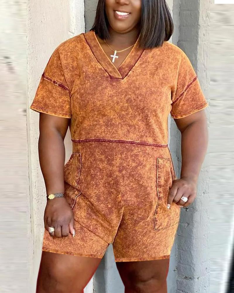 

Denim Look Print Pocket Detail Casual Romper, Yellow