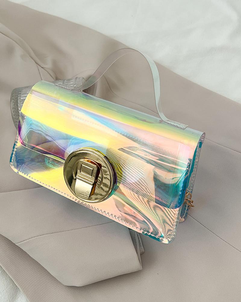 

Chain Strap Holographic Clear Crossbody Bag, Multicolor