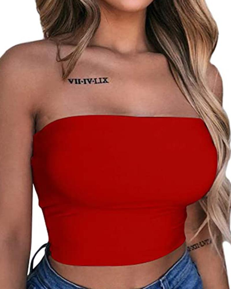 

Bandeau Strapless Crop Tube Top, Red