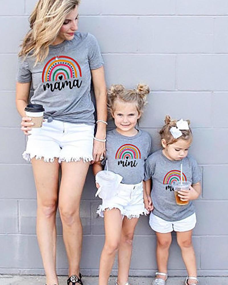 

Mommy & me Letter Graphic Print Short Sleeve T-Shirt For Mom, Gray