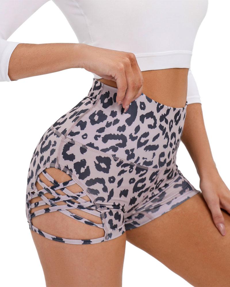 

Leopard Print Crisscross High Waist Butt Lifting Active Shorts