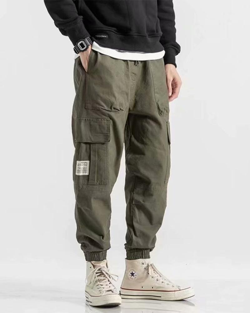 Pantalones cargo sueltos sólidos con cordón