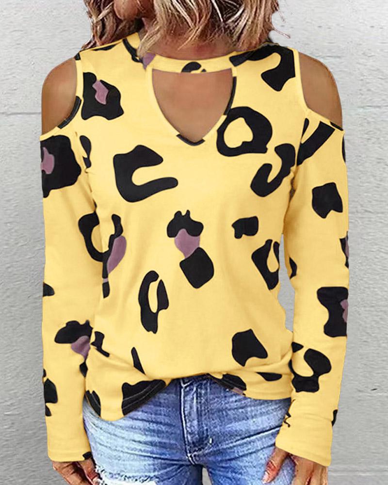

Leopard Print Cold Shoulder Top, Yellow