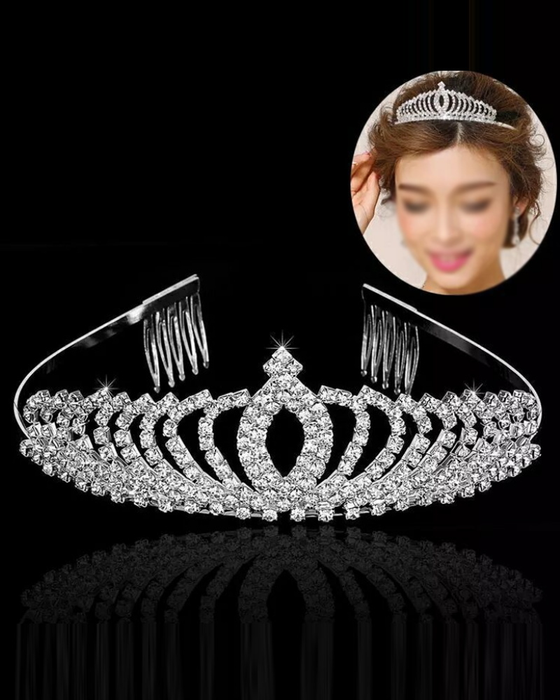 

Bride Wedding Tiara Headband Edge Clip Rhinestone Princess Crown Birthday Party Hair Accessory, White