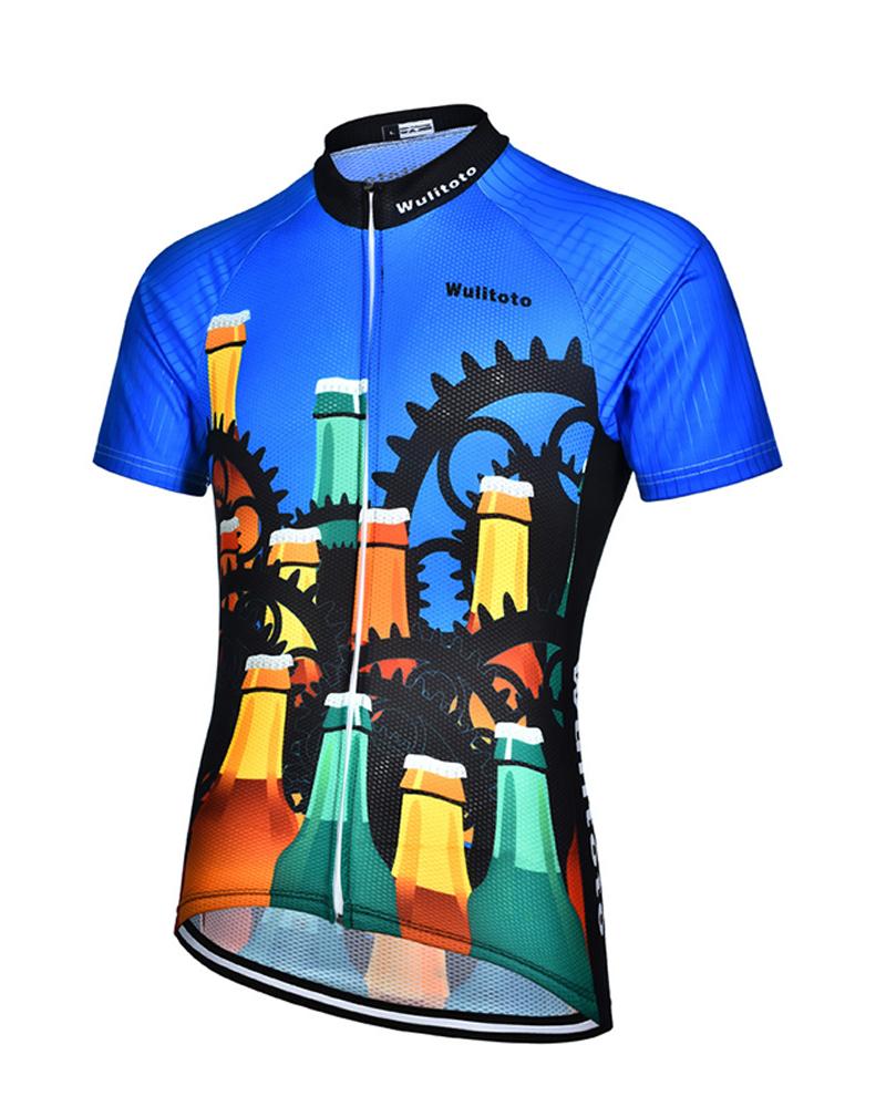 

Multicolor Patterns Print Short Sleeve Speed Dry T-shirts, Blue