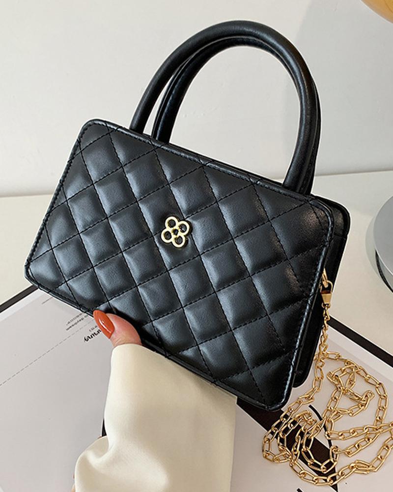 

Quilted Chain Strap Shoulder Bag With Handle, Black